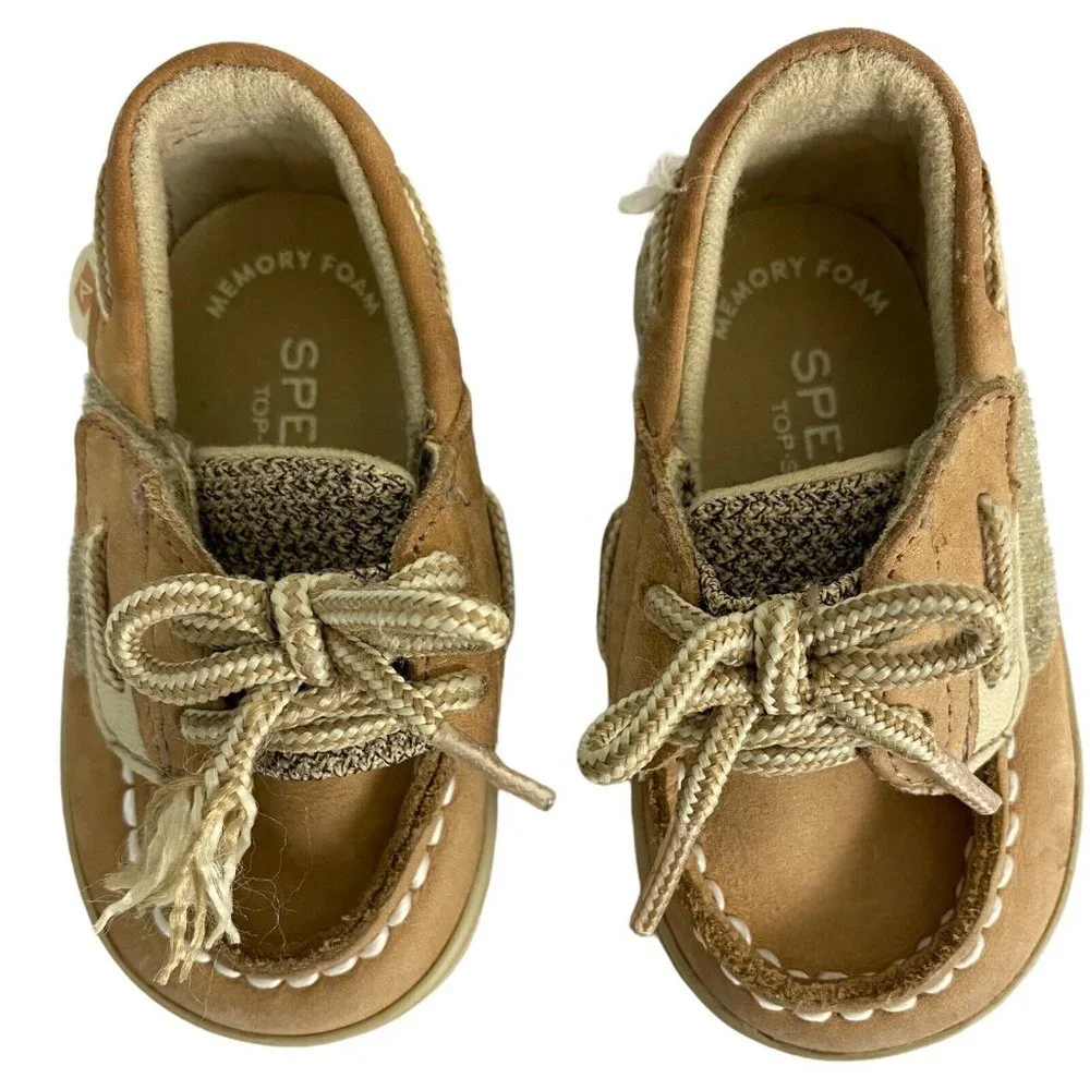 Sperry Baby Toddler Shoes Size 2M 2 Months  Boat Shoes Brown Slip On Hook & Loop